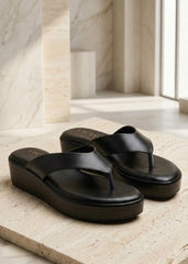 Aurelia Black Comfort Wedge Slippers