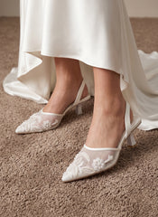 White Noir Blossom Heels