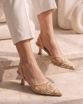 Beige Noir Blossom Heels