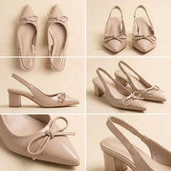 Victoria Beige Bow Slingback Heels