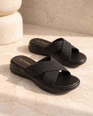 Black Glitter Comfort Slip on