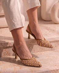 Copper Gold Pearl Slingback Pumps