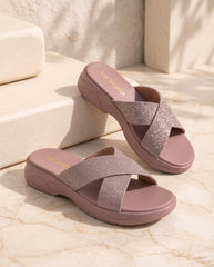 Pink Glitter Comfort Slip on