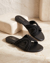Black Pearl Wave Flat Slides