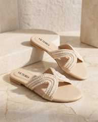 Fawn Pearl Wave Flat Slides