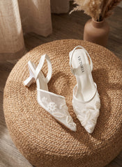 White Noir Blossom Heels