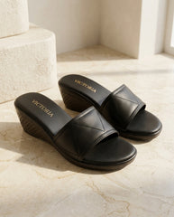 Black Soft-Padded Textured Wedge Slip-On