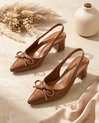 Victoria Brown Bow Slingback Heels
