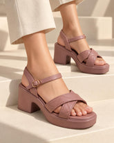 Lilac Criss-Cross Block Heel Wedges