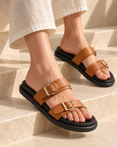 Brown Comfort Double-Strap Slides