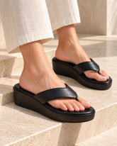 Aurelia Black Comfort Wedge Slippers