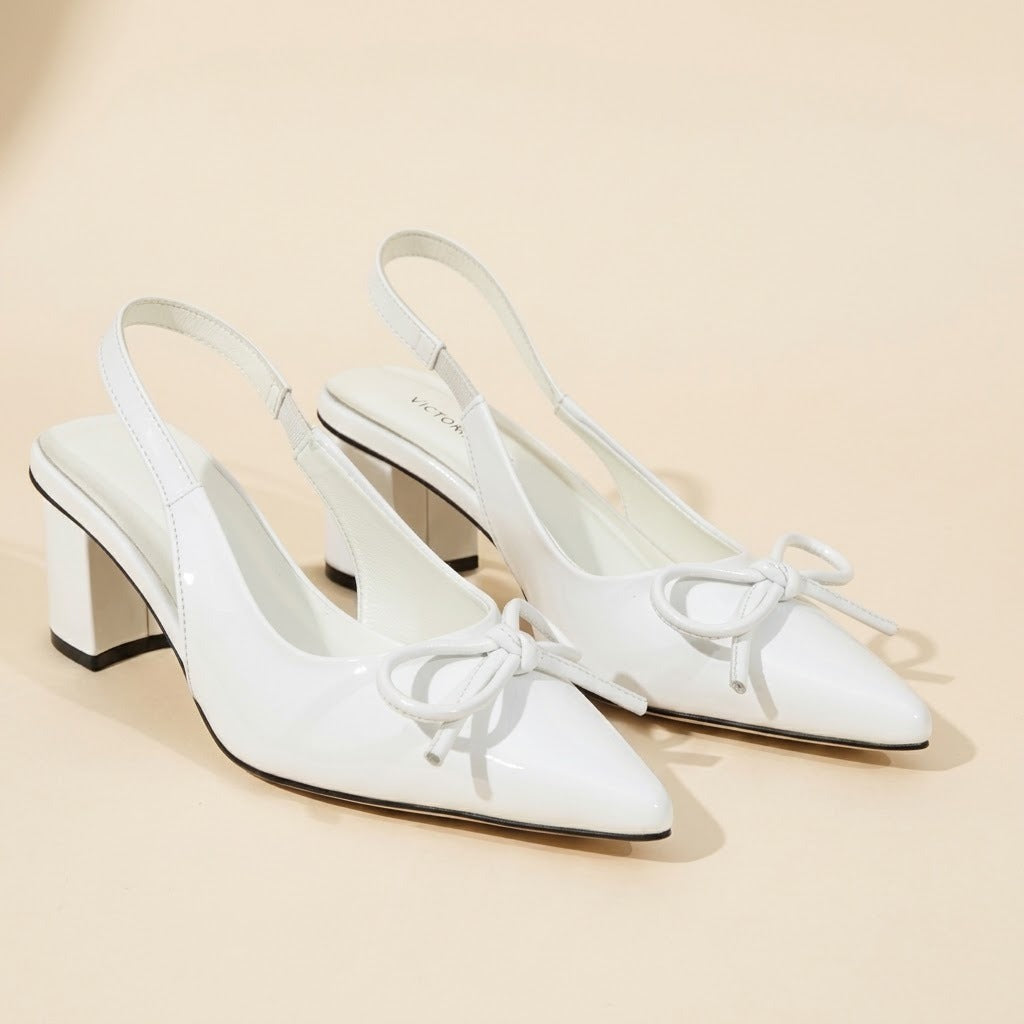 Victoria White Bow Slingback Heels