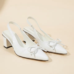 Victoria White Bow Slingback Heels