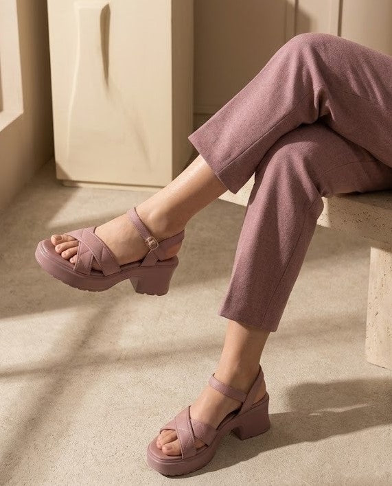 Lilac Criss-Cross Block Heel Wedges