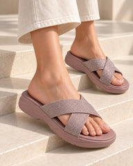 Pink Glitter Comfort Slip on