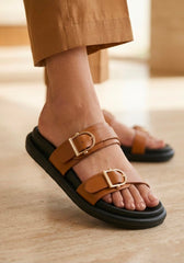 Brown Comfort Double-Strap Slides