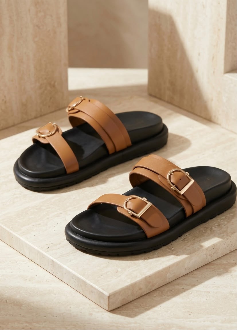Brown Comfort Double-Strap Slides