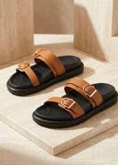 Brown Comfort Double-Strap Slides