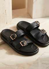 Black Comfort Double-Strap Slides
