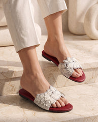 Maroon Celeste Pearl Embellished Slides