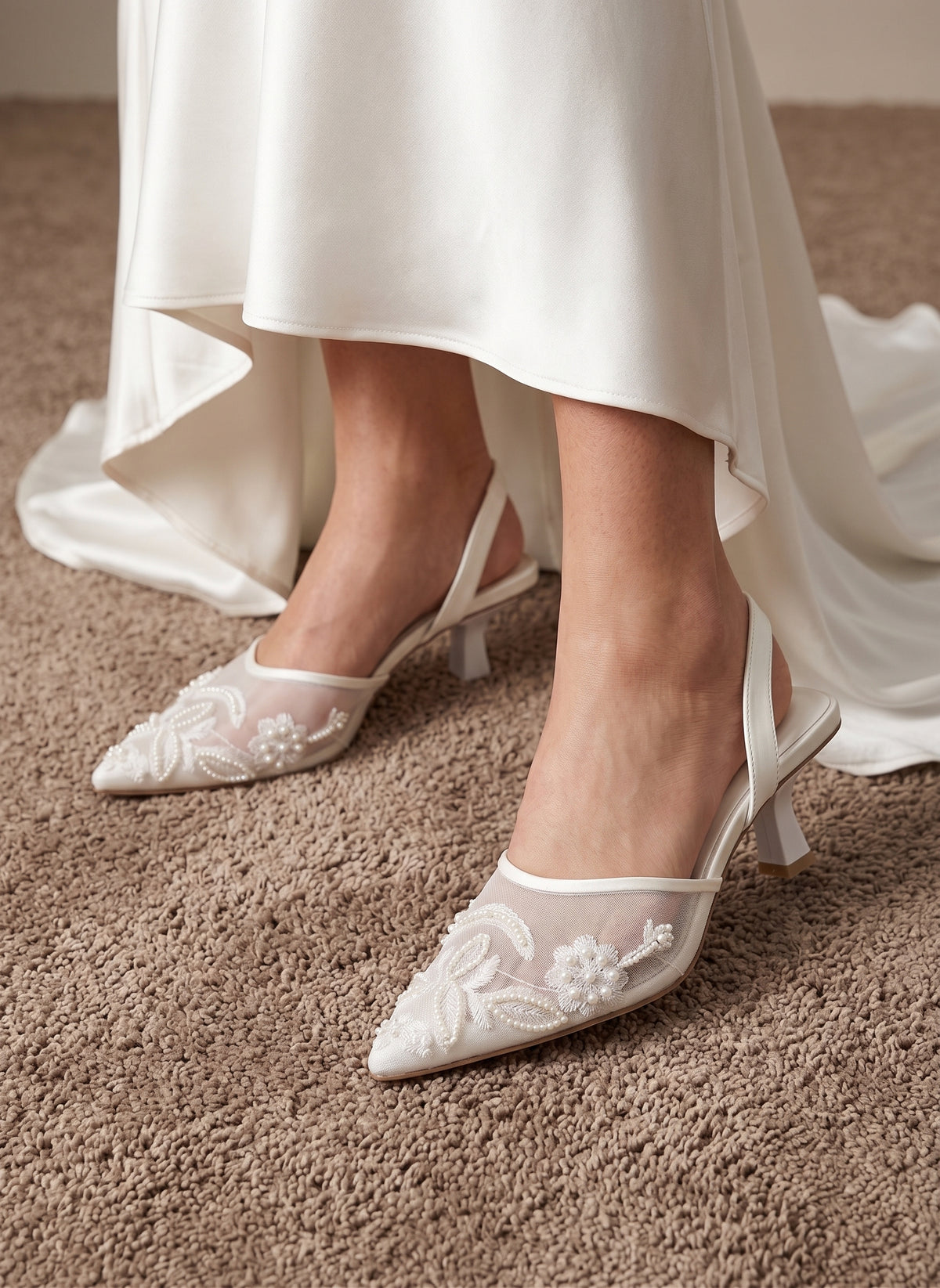 White Noir Blossom Heels