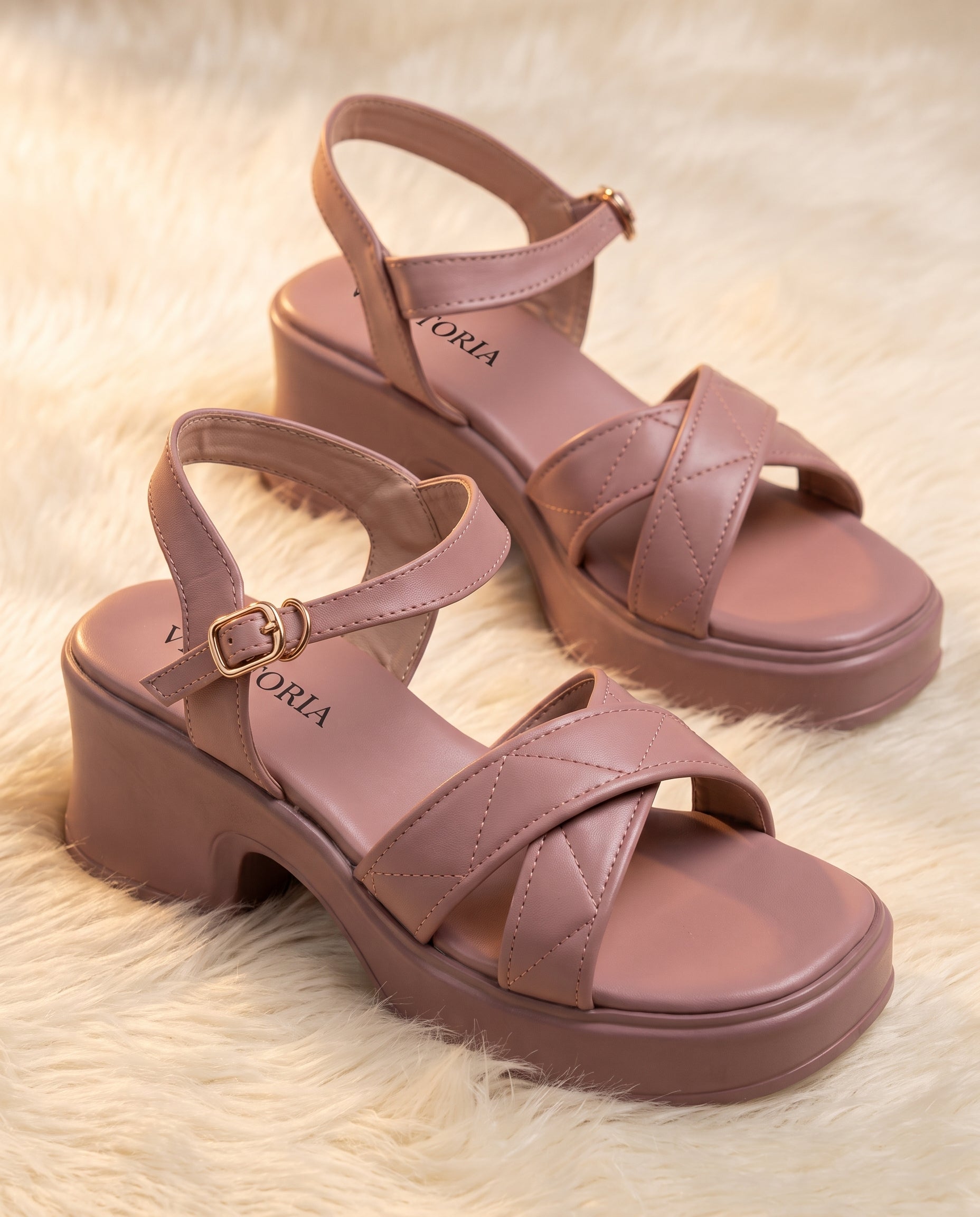 Lilac Criss-Cross Block Heel Wedges