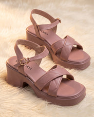 Lilac Criss-Cross Block Heel Wedges