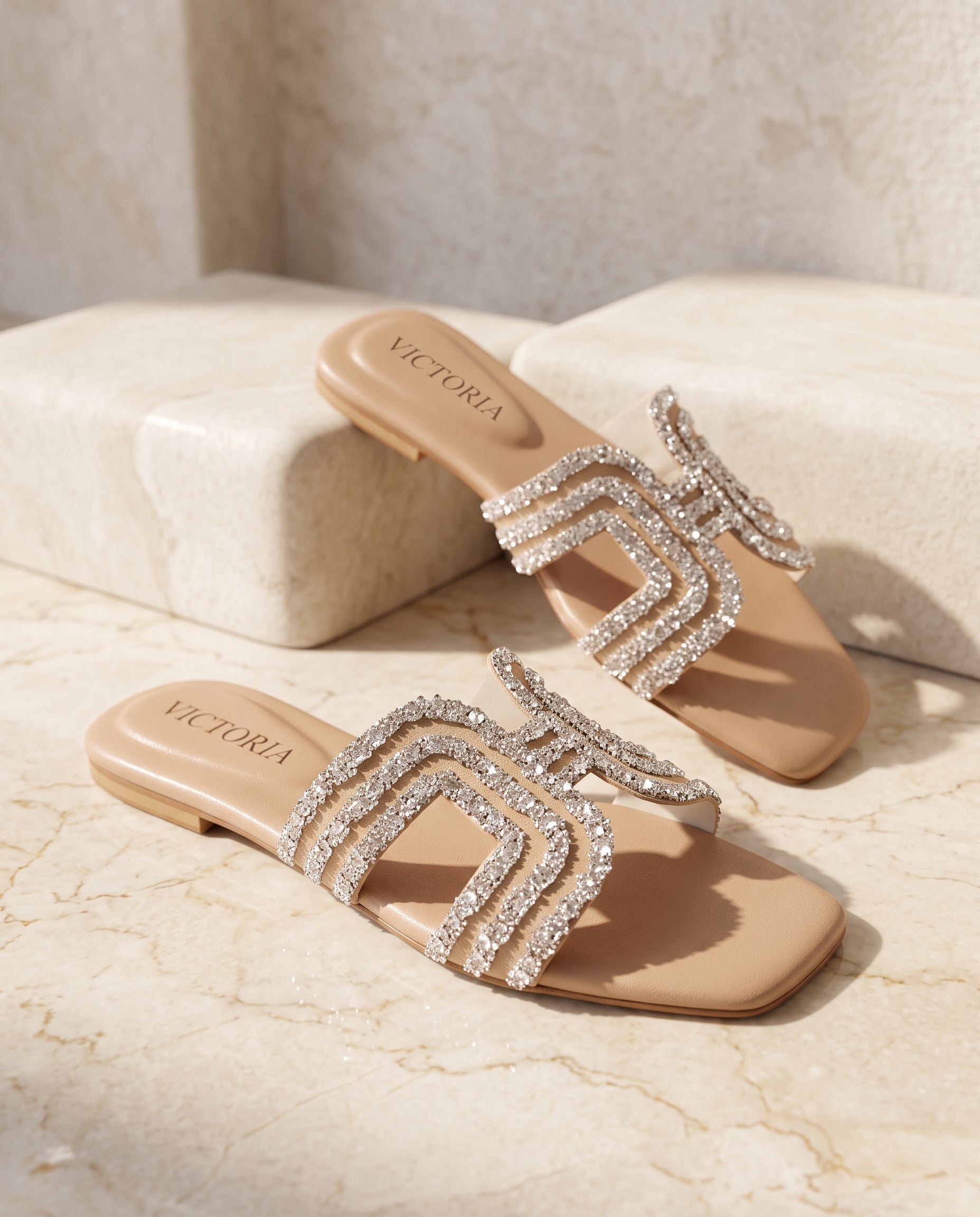 Beige Starlight Crystal Arc Slides