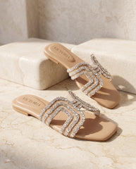 Beige Starlight Crystal Arc Slides