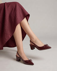 Victoria Maroon Bow Slingback Heels