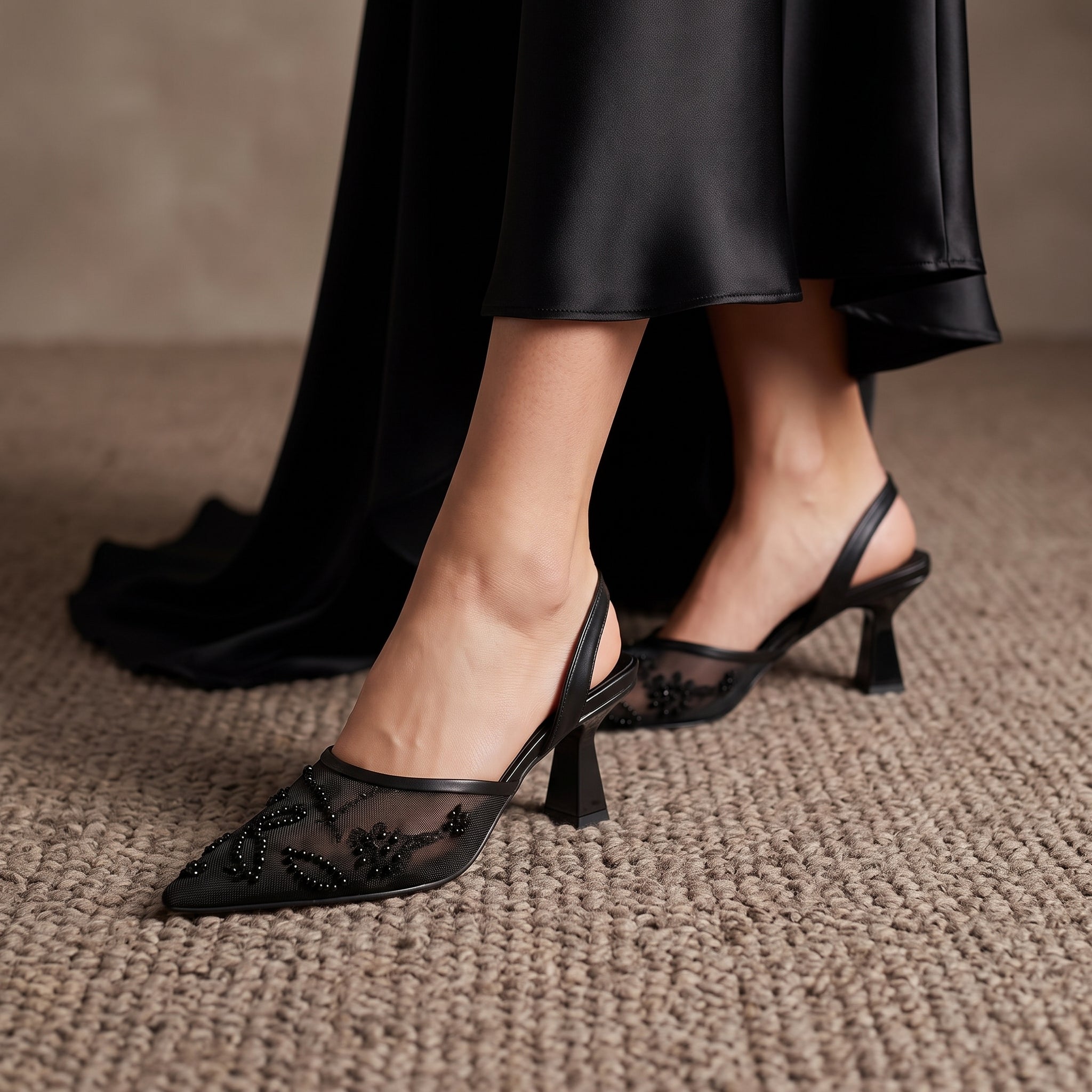 Black Noir Blossom Heels