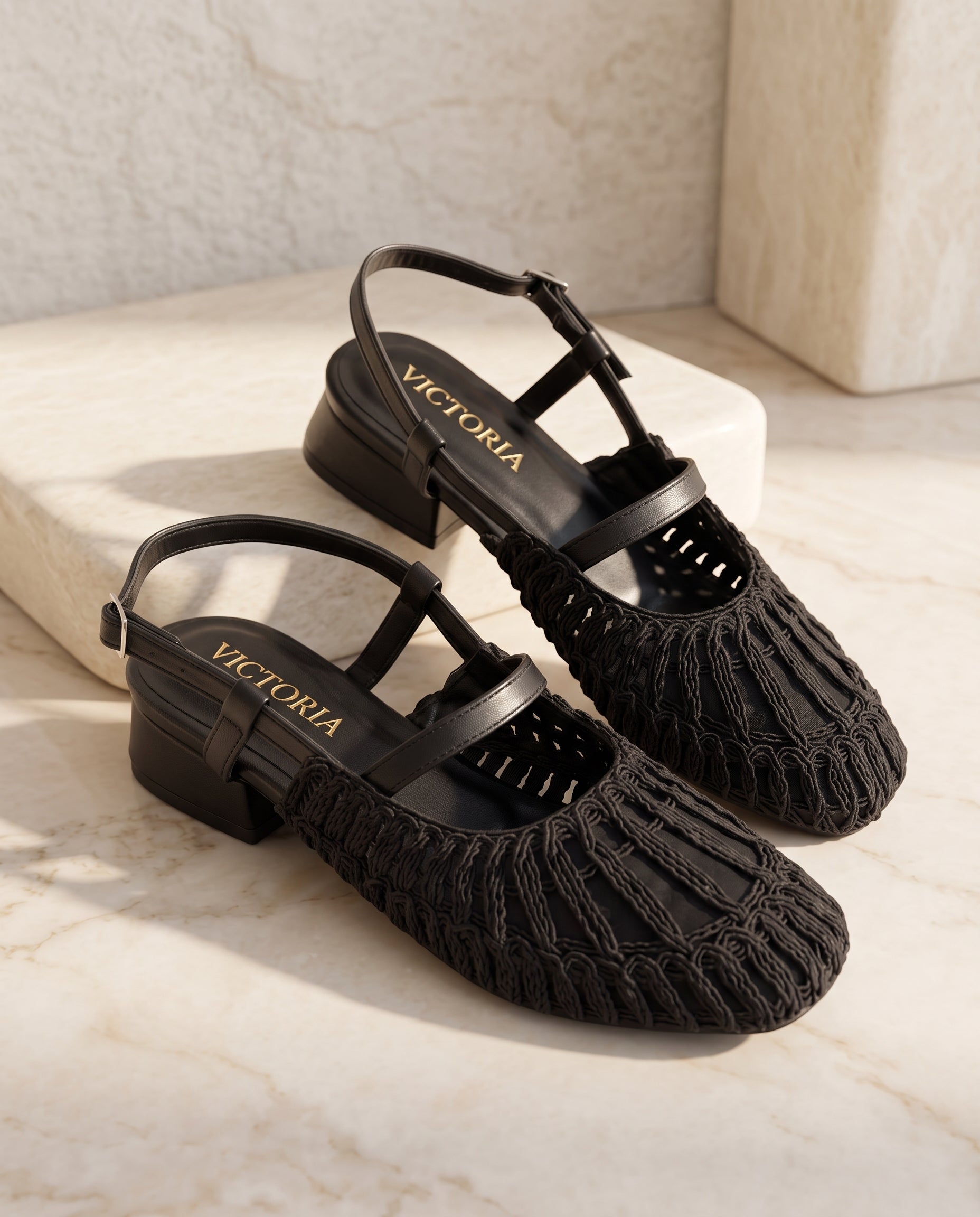 Black Thread-Woven Slingback