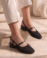 Black Thread-Woven Slingback