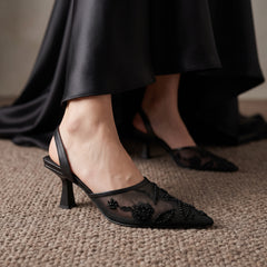 Black Noir Blossom Heels