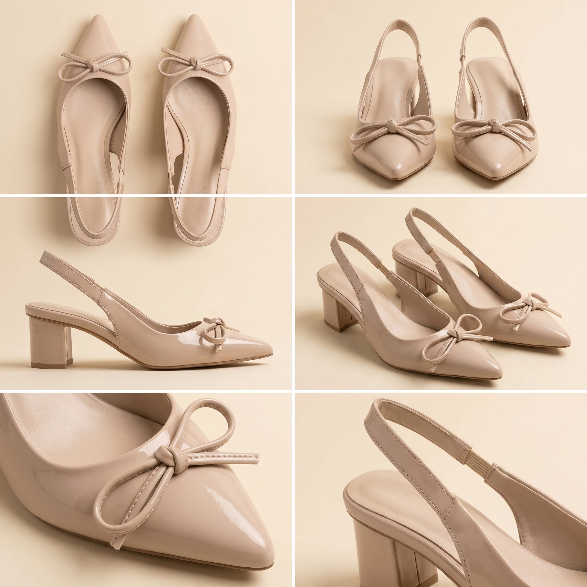 Victoria Beige Bow Slingback Heels