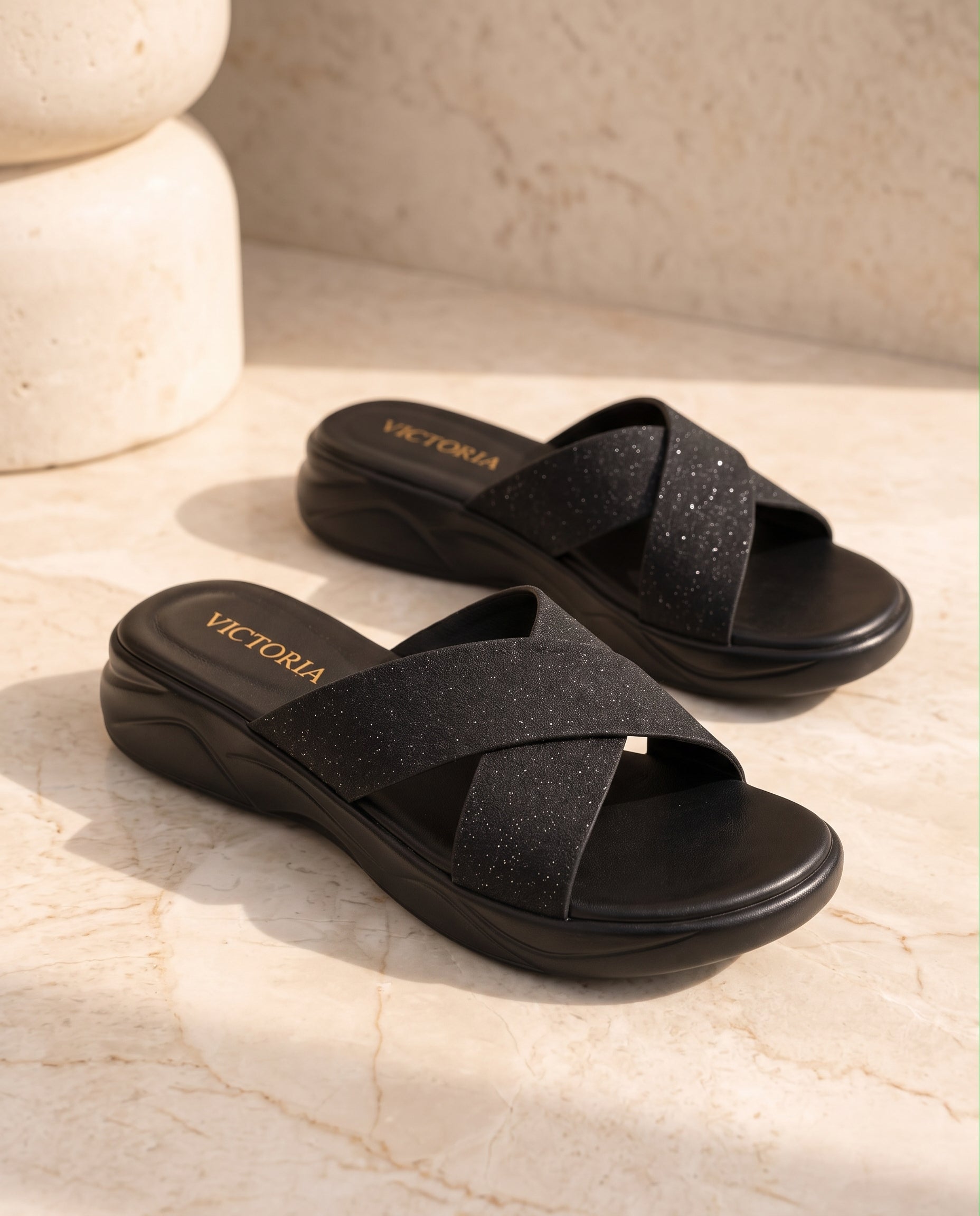 Black Glitter Comfort Slip on