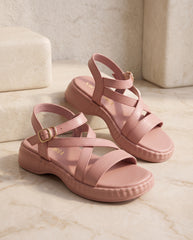 Pink Strappy Comfort Wedge Sandals