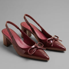 Victoria Maroon Bow Slingback Heels