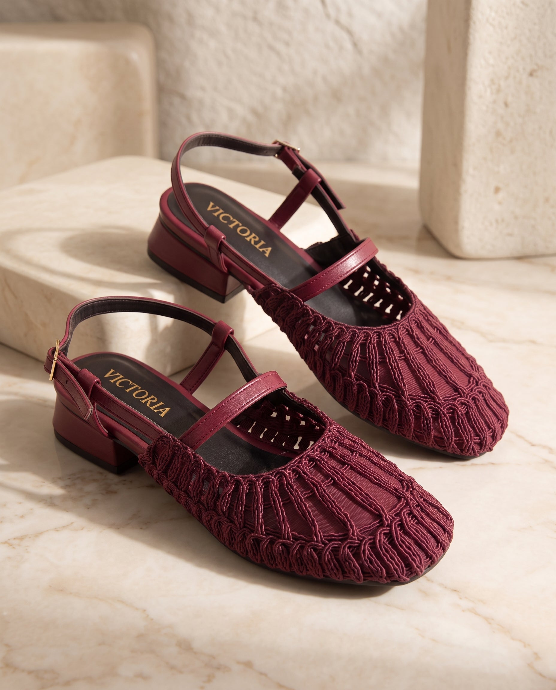 Maroon Thread-Woven Slingback