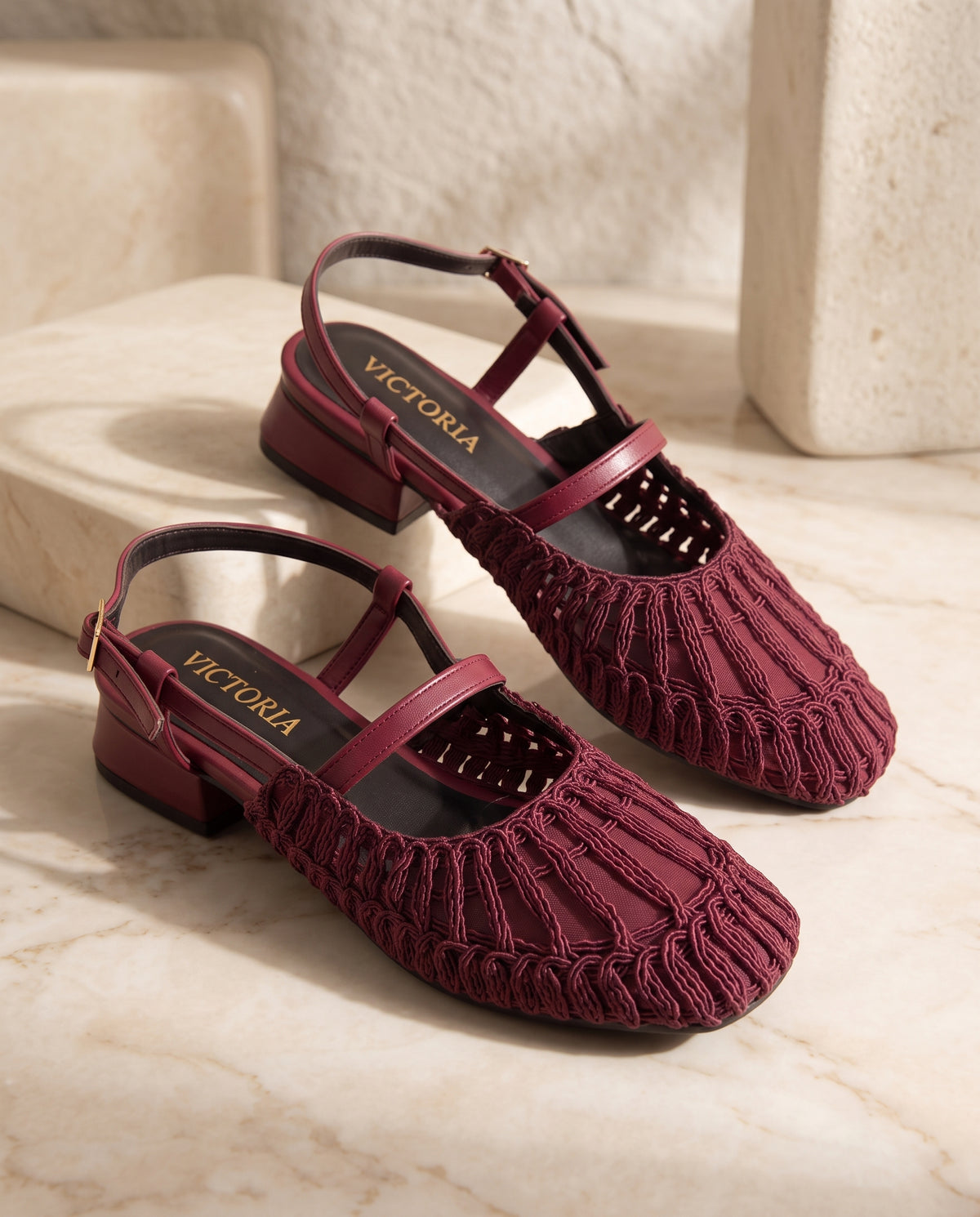 Maroon Thread-Woven Slingback