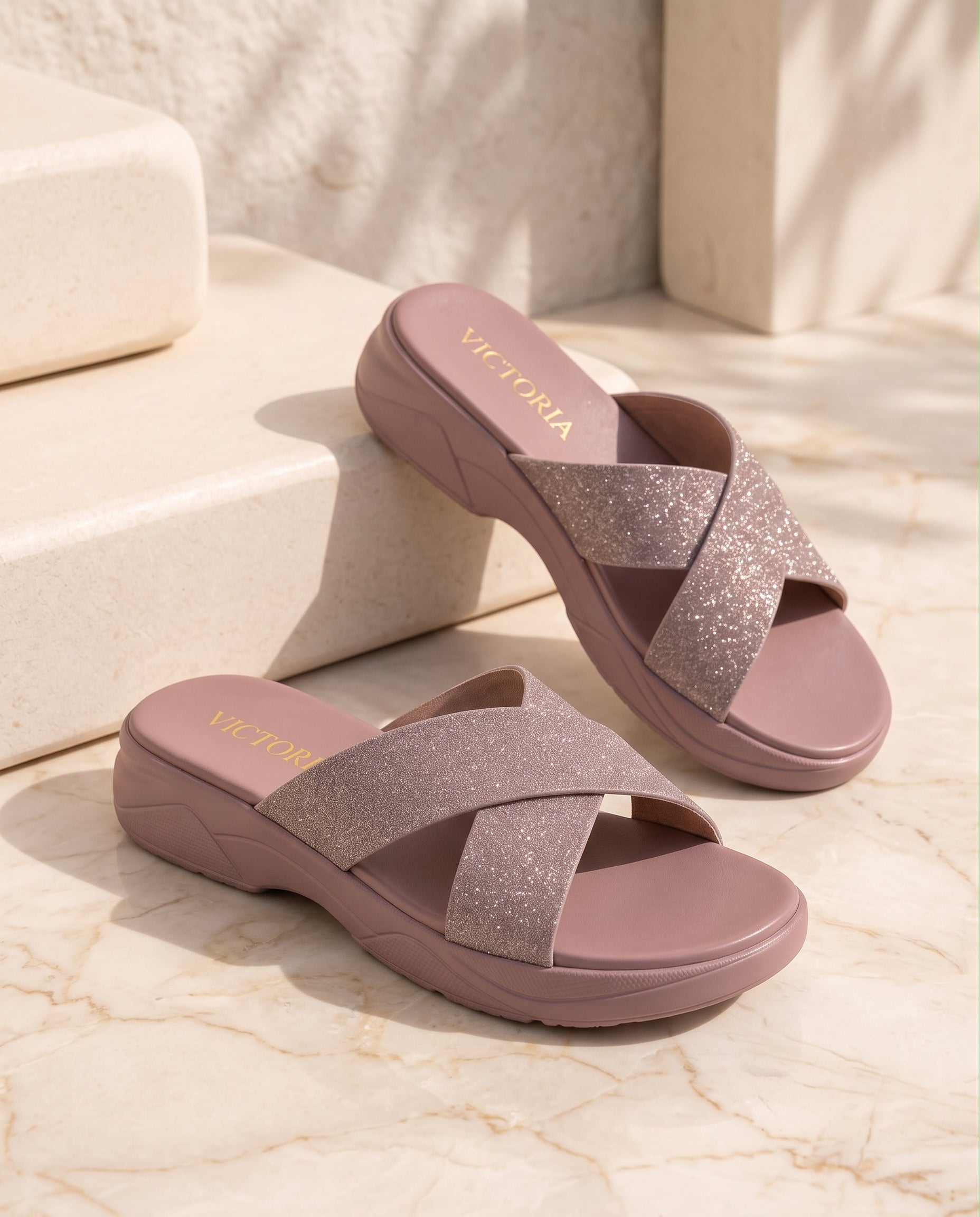 Pink Glitter Comfort Slip on