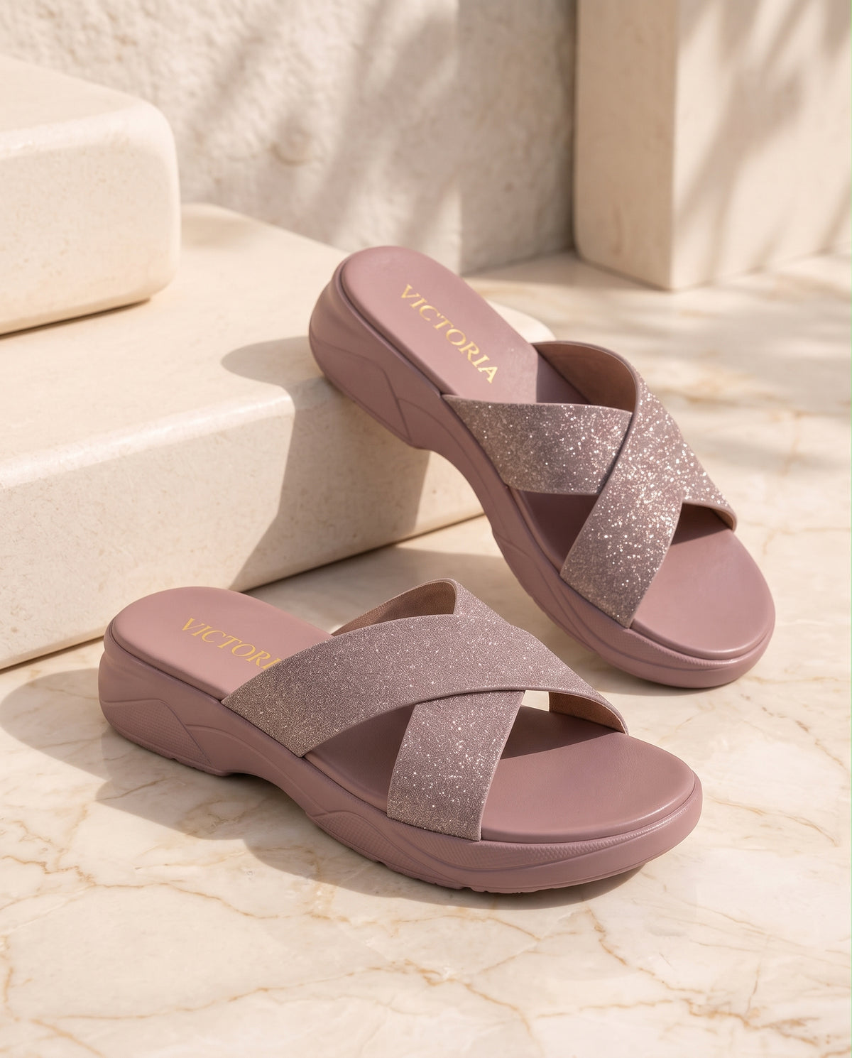 Pink Glitter Comfort Slip on