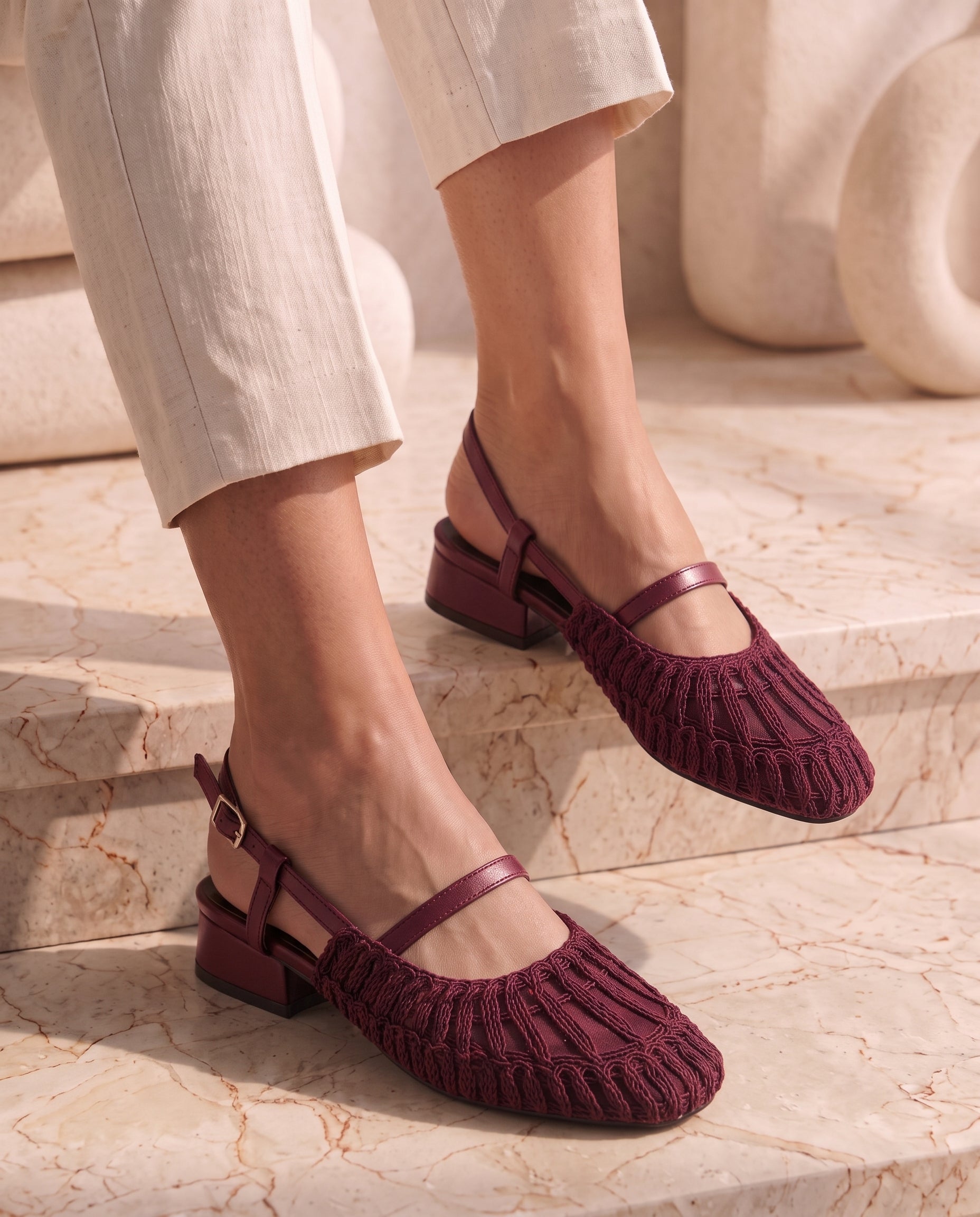 Maroon Thread-Woven Slingback