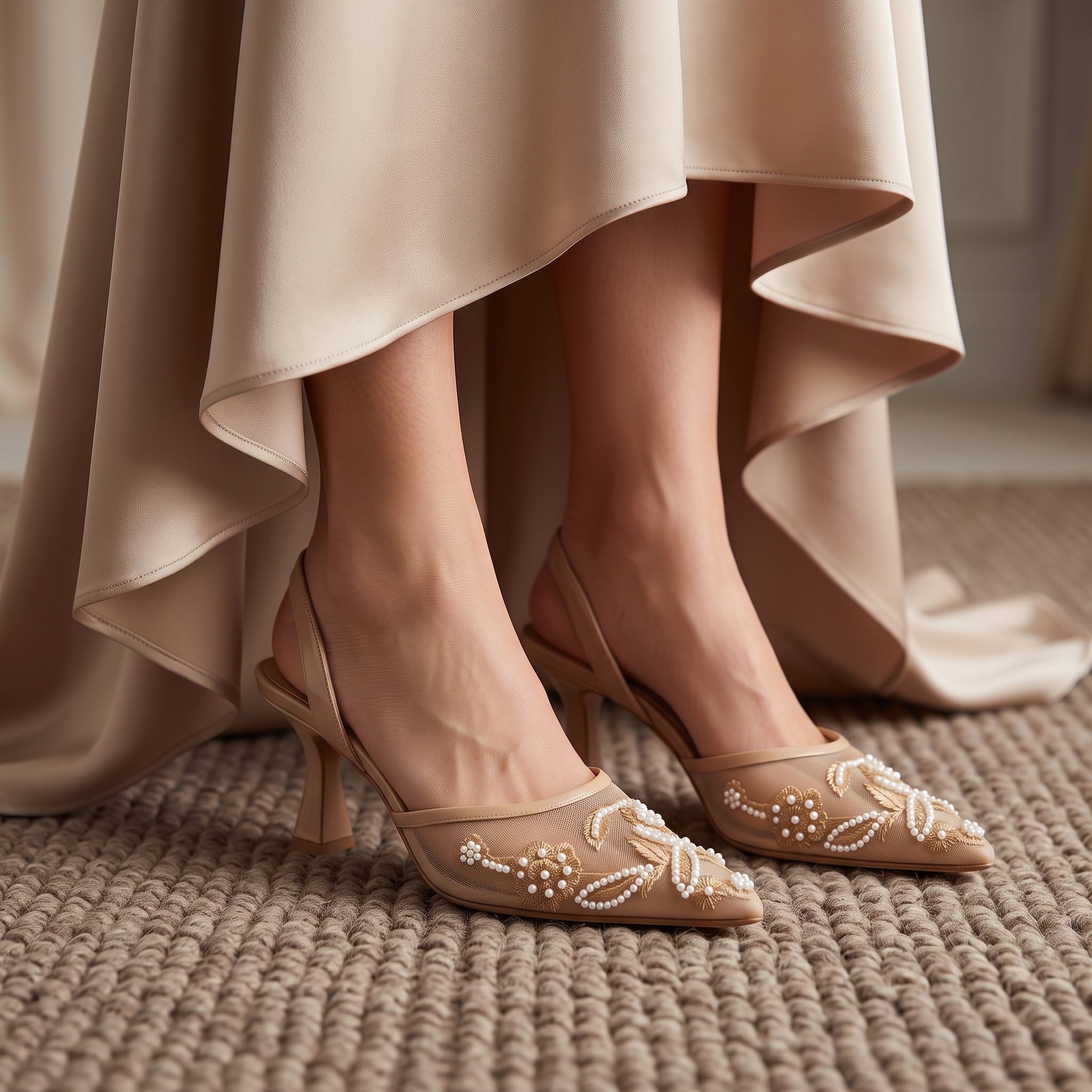 Beige Noir Blossom Heels