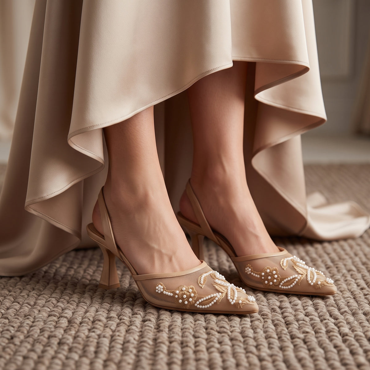 Beige Noir Blossom Heels