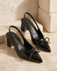 Victoria Black Bow Slingback Heels
