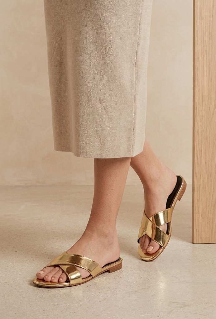Golden Cross-Strap Flats