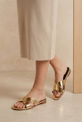 Golden Cross-Strap Flats