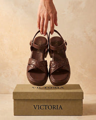 Brown Criss-Cross Block Heel Wedges