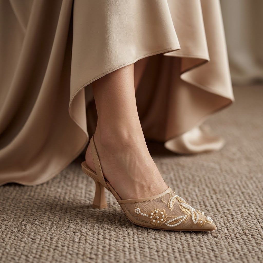 Beige Noir Blossom Heels